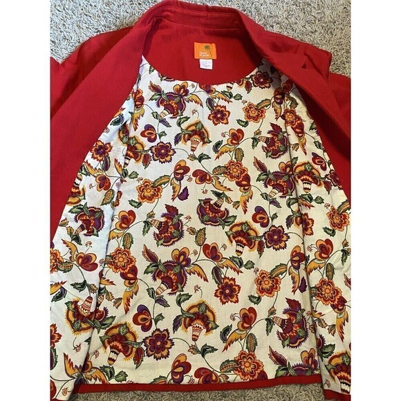 HEARTS Of Palm Womens Size 16 Red Blazer Tropical Island Cafe 3 Button Lined - Picture 6 of 12